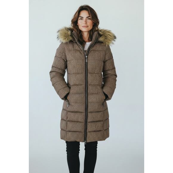 CRO Jackets & Blazers - C-RO Denmark Houndstooth 2-Way Stretch Puffer Coat with Faux Fur Hood Size 4